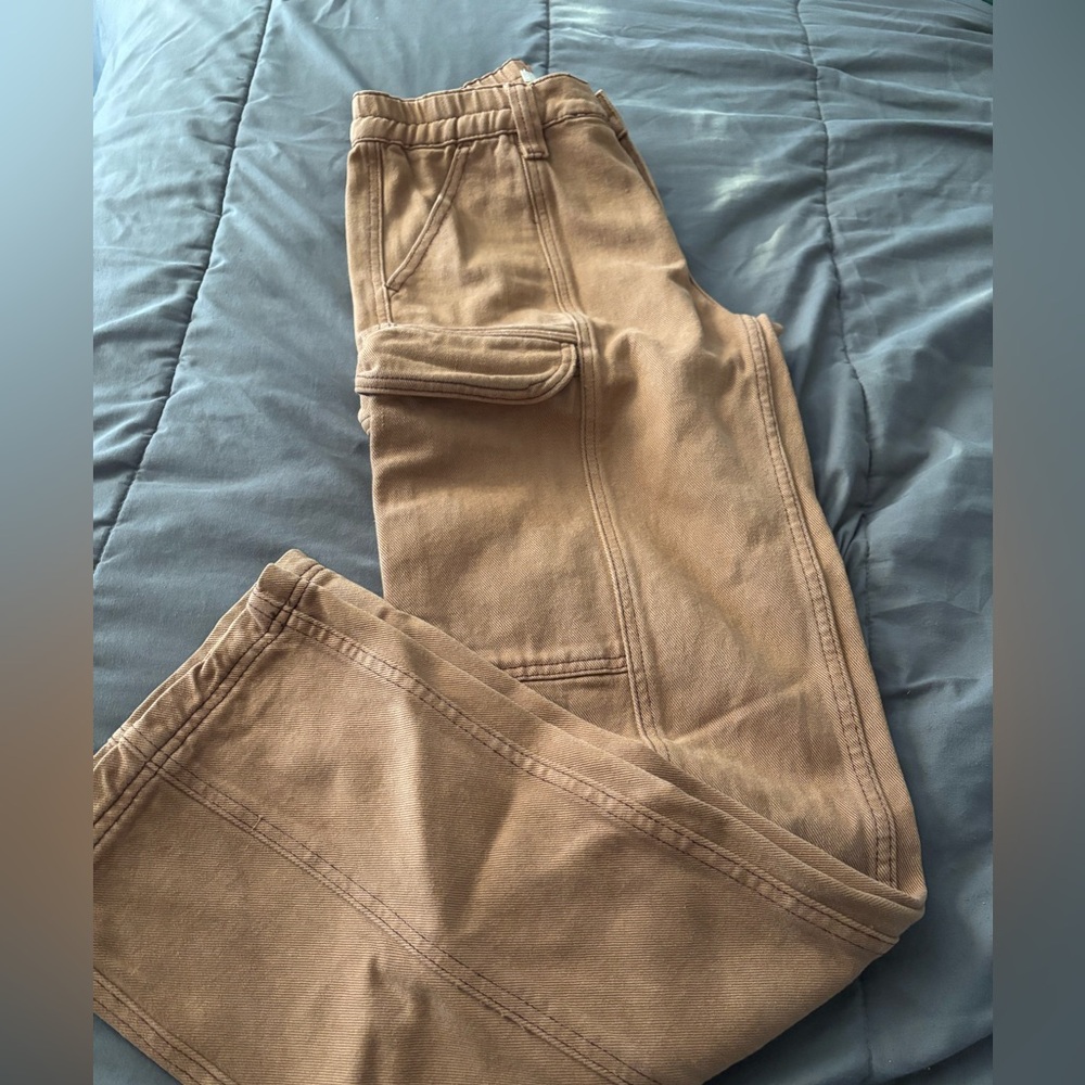 Tan Elastic Waist Cargo Pants